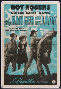 6h0954 RANGER & THE LADY linen 1sh 1940 cowboy Roy Rogers & wacky Gabby Hayes in western action!
