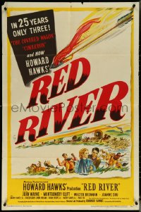6h0120 RED RIVER 1sh 1948 art of John Wayne, Montgomery Clift & co-stars, Howard Hawks classic!