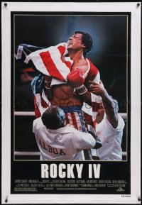 6h0965 ROCKY IV linen 1sh 1985 heavyweight champ Sylvester Stallone w/ American flag in boxing ring!