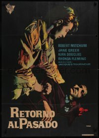 6h0258 OUT OF THE PAST Spanish 1958 cool different Mac Gomez art of Robert Mitchum & wounded guy!