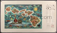 6h0560 DOLE MAP OF THE HAWAIIAN ISLANDS linen 24x41 special poster 1950 Joseph Feher art, ultra rare!