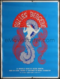 6h0349 FOLIES BERGERE linen 46x62 French stage poster 1980s Erte art of near-naked showgirl, rare!