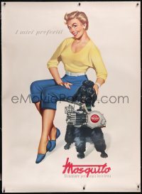 6h0359 MOSQUITO linen 40x55 Italian advertising poster 1954 art of woman & dog w/ motor, ultra rare!