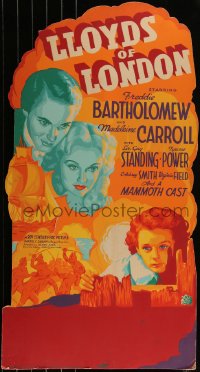 6h0165 LLOYDS OF LONDON die-cut 20x38 standee 1937 art of Bartholomew, Carroll & Power, ultra rare!