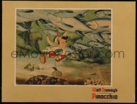 6h0091 PINOCCHIO 11x14 standee 1940 Disney, his tail tied to a rock underwater by fish, ultra rare!