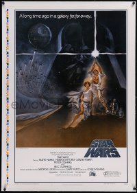 6h0991 STAR WARS linen printer's test int'l PMS 1sh 1977 George Lucas, classic Tom Jung art!