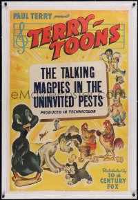 6h1008 TERRY-TOONS linen 1sh 1940 cool art of Dinky Duck, Paul Terry , 1946's The Uninvited Pests!