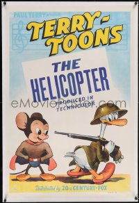 6h1009 TERRY-TOONS linen 1sh 1942 Mighty Mouse as Super Mouse & Gandy Goose, The Helicopter, rare!