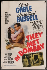 6h1012 THEY MET IN BOMBAY linen style C 1sh 1941 art of Clark Gable & Rosalind Russell, ultra rare!