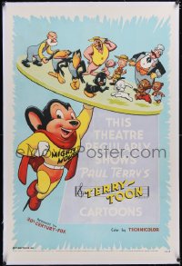 6h1015 THIS THEATRE REGULARLY SHOWS PAUL TERRY'S TERRY-TOON CARTOONS linen 1sh 1955 Mighty Mouse!
