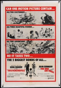 6h1017 THUNDERBALL/YOU ONLY LIVE TWICE linen 1sh 1971 Sean Connery's two biggest James Bonds of all!