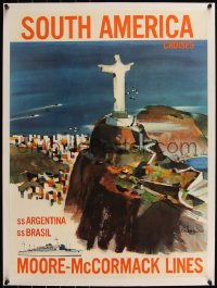 6h0604 MOORE-MCCORMACK LINES linen 21x28 travel poster 1950s Dong Kingman art of Rio, ultra rare!