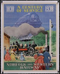 6h0606 NORFOLK & WESTERN RAILWAY linen 22x28 travel poster 1938 Leslie Ragan train art, ultra rare!
