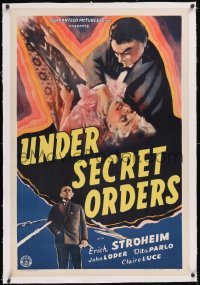 6h1028 UNDER SECRET ORDERS linen 1sh 1943 Erich von Stroheim, gripping expose of a sinister spy ring!