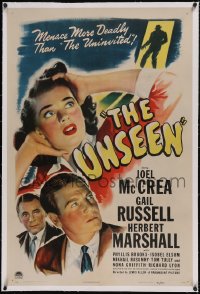 6h1031 UNSEEN linen 1sh 1944 Joel McCrea, Gail Russell, menace more deadly than The Uninvited!