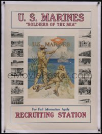 6h0631 U.S. MARINES: SOLDIERS OF THE SEA linen 30x41 WWI war poster 1916 Bruce Moore art, rare!