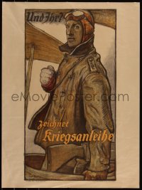 6h0193 ZEICHNET KRIEGSANLEIHE framed 17x23 German WWI war poster 1910s Erler gunner art, ultra rare!