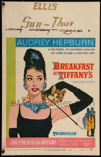 6h0207 BREAKFAST AT TIFFANY'S WC 1961 classic McGinnis art of sexy elegant Audrey Hepburn with cat!