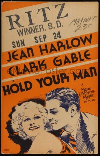 6h0213 HOLD YOUR MAN WC 1933 great close up art of sexy Jean Harlow & Clark Gable, ultra rare!