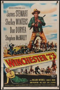 6h0127 WINCHESTER '73 1sh 1950 art of James Stewart with rifle over Shelley Winters, Anthony Mann!