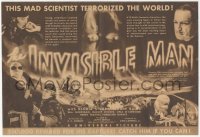 6h0026 INVISIBLE MAN herald 1933 James Whale, H.G. Wells, bandaged Claude Rains, ultra rare!