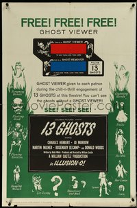 6j0744 13 GHOSTS 1sh 1960 William Castle, great art of all the spooks, Ghost Viewer!