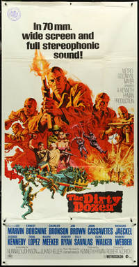 6j0244 DIRTY DOZEN 3sh 1967 Charles Bronson, Jim Brown, Lee Marvin, cool battle scene art, rare!