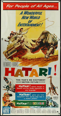 6j0248 HATARI 3sh 1962 Howard Hawks, great Frank McCarthy artwork of John Wayne in Africa!