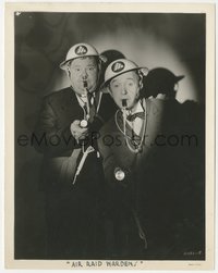 6j1314 AIR RAID WARDENS 8x10.25 still 1943 great c/u of Stan Laurel & Oliver Hardy blowing whistles!