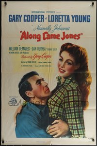 6j0756 ALONG CAME JONES 1sh 1945 wonderful close up art of Gary Cooper holding sexy Loretta Young!