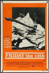 6j0329 FRIDAY THE 13th Aust 1sh 1980 Joann art of axe in pillow, wish it was a nightmare, rare!