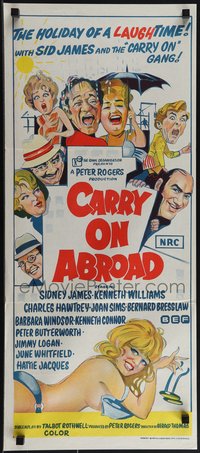 6j0354 CARRY ON ABROAD Aust daybill 1973 Sidney James, Williams, sexy completely different art!