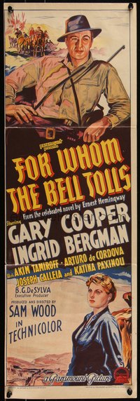 6j0361 FOR WHOM THE BELL TOLLS Aust daybill 1945 art of Bergman & Cooper by Richardson Studio!