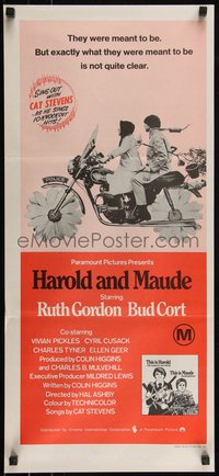 6j0364 HAROLD & MAUDE Aust daybill R1970s Ruth Gordon, Bud Cort, sing out with Cat Stevens!