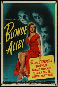 6j0793 BLONDE ALIBI 1sh 1946 Tom Neal, sexy full-length Martha O'Driscoll in red dress!