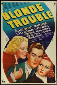 6j0796 BLONDE TROUBLE 1sh 1937 great romantic art of Eleanore Whitney & Johnny Downs, ultra rare!