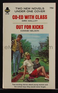 6j1274 CO-ED WITH CLASS/OUT FOR KICKS paperback book 1966 great Paul Rader cover art, ultra rare!