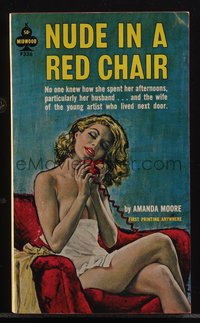 6j1289 NUDE IN A RED CHAIR paperback book 1963 she cheated w/neighbor's wife, Rader art, ultra rare!