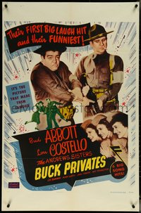 6j0803 BUCK PRIVATES 1sh R1953 Bud Abbott & Lou Costello with The Andrews Sisters in uniform!
