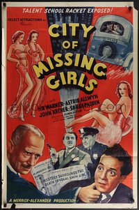 6j0821 CITY OF MISSING GIRLS 1sh 1941 local girls go to talent school & then disappear, ultra rare!