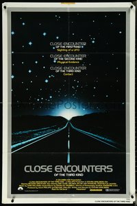 6j0825 CLOSE ENCOUNTERS OF THE THIRD KIND 1sh 1977 Spielberg's sci-fi classic, silver border design!