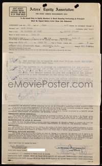 6j0067 JANE FONDA signed contract 1960 to star in No Concern of Mine & to get billing above title!
