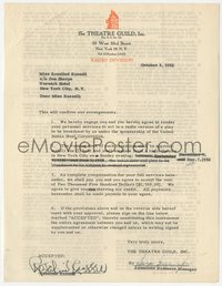 6j0069 ROSALIND RUSSELL signed contract 1952 to act in a radio version of a play for Theatre Guild!