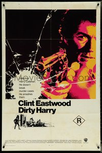 6j0858 DIRTY HARRY int'l 1sh 1971 art of Clint Eastwood pointing his .44 magnum, Don Siegel classic!