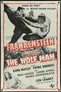 6j0902 FRANKENSTEIN MEETS THE WOLF MAN military 1sh R1950s Bela Lugosi & Lon Chaney Jr., rare!