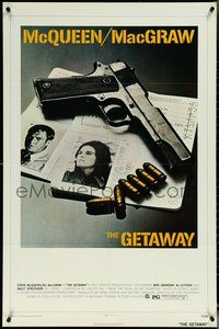 6j0912 GETAWAY 1sh 1972 Steve McQueen, McGraw, Sam Peckinpah, cool gun & passports image!