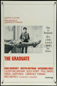 6j0928 GRADUATE int'l 1sh 1968 classic image of Dustin Hoffman & sexy leg in bed, pre-awards!
