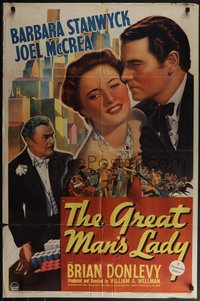 6j0930 GREAT MAN'S LADY 1sh 1941 Barbara Stanwyck marries Joel McCrea and lives to be 109!