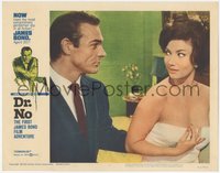 6j0494 DR. NO LC #3 1963 Sean Connery as James Bond stares at sexy Zena Marshall wearing only towel!