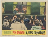 6j0520 HARD DAY'S NIGHT LC #4 1964 crowd of fans mob all four Beatles eating inside of train!